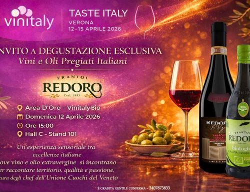 Vinitaly 2026 a Verona: degustazione Redoro tra oli premiati al Sol d’Oro, vini del territorio e piatti d’autore degli chef veneti